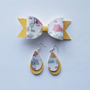 camping patterned bow and earrings for mommy and me