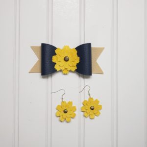 yellow flower hair bow with matching earrings